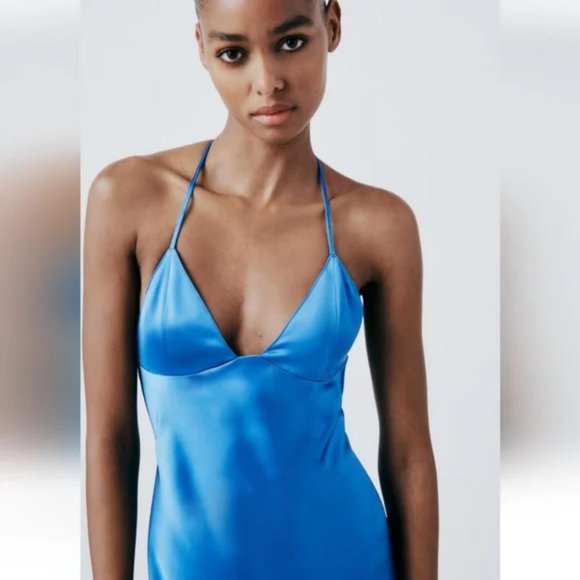 ZARA SATIN EFFECT SLIP DRESS WITH BACK STRAPS - Picture 3 of 11